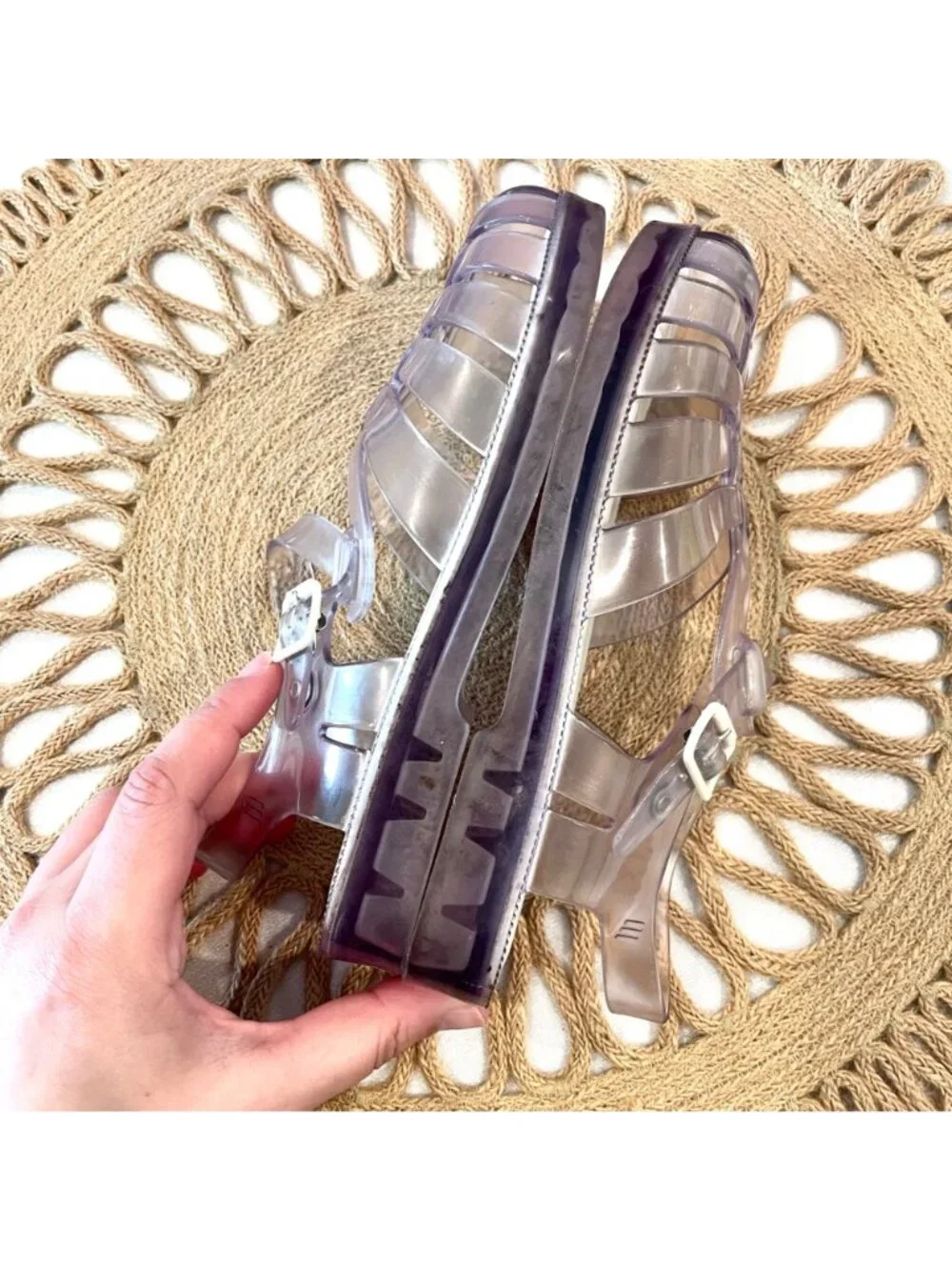 Mini Melissa Possession Clear Jelly Strappy Buckle Sandals Size 2 Fisherman